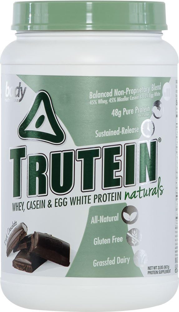 אבקת חלבון של הגוף - Trutein Naturals Dark שוקולד 2lb Whey, Casein & Egg White - Natural Low Carb Keto Friendly Drink - Lean שריר בונה, ירידה במשקל, עבודה