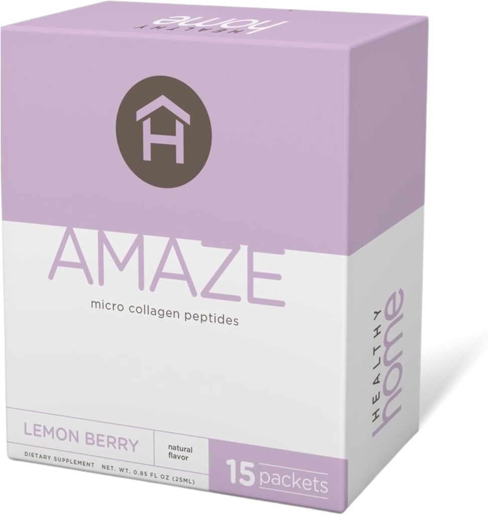 HEALHTY Home Amaze Collage Micro Collagen Peptides - Skin, Hair, Joints - Marine Collagen, Hyaluronic Acid - 15 משרתים (Lemon Berry, 1 Box)