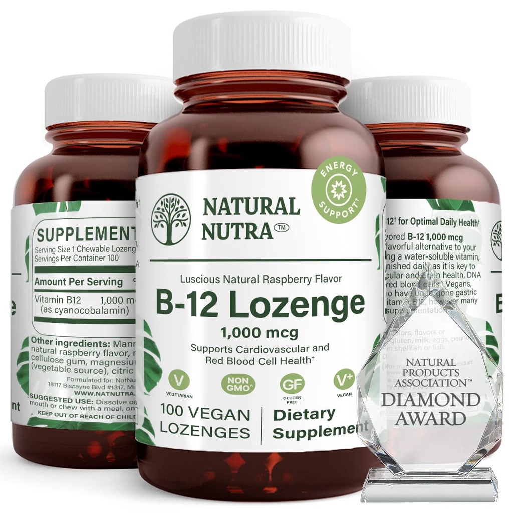 תוסף ויטמין Nutra טבעי B12, מסייע להגדיל את רמות האנרגיה, חיוני עבור מערכת העצבים בריאה, עוזר לשפר את Mood & Mental Health, תומך מערכת Cardiovascular, 100 Lozenges