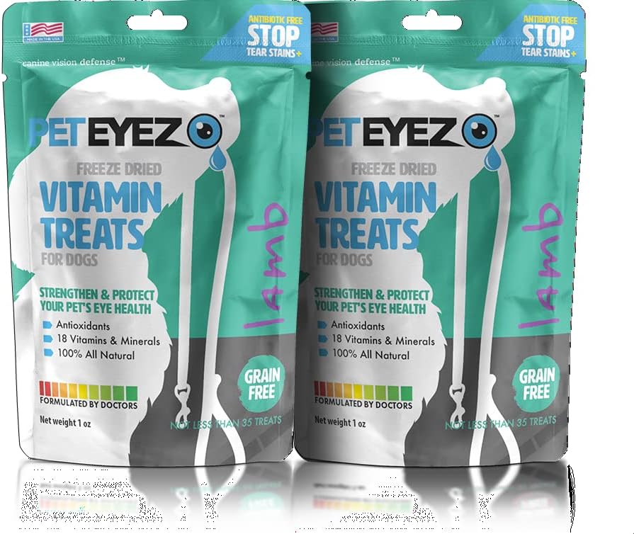 Pet Eyez-Dog Tear Stain Remover - Tear Stain Remover for Dogs - Dog Eye Care -Dog Treats with Astaxanthin, Blueberry אבקת Lutein, Grain Free, All-Natural חלבונים (Lamb-2 Pack)