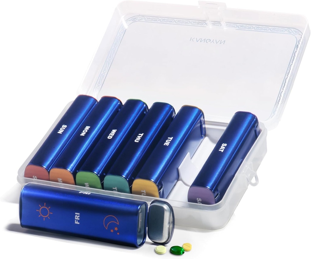 Metal Weekly Pill מארגנת 2 פעמים ביום, Aluminium Alloy Portable Travel Pill Box 7 Day, AM PM Twice Daily Pill Case for ויטמין, תרופה, תוסף שמן דגים