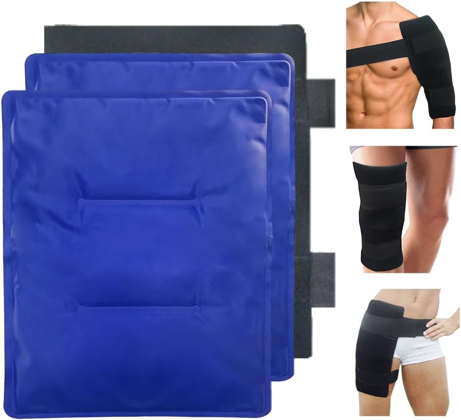 חבילת קרח גמישה גדולה עבור פציעות, Reusable Freezer Cold Pack, Hot Compress Therapy, 2 Packs Gel Pads for Back, Shoulder, Knee, hip, Leg, Arm, 11"x14