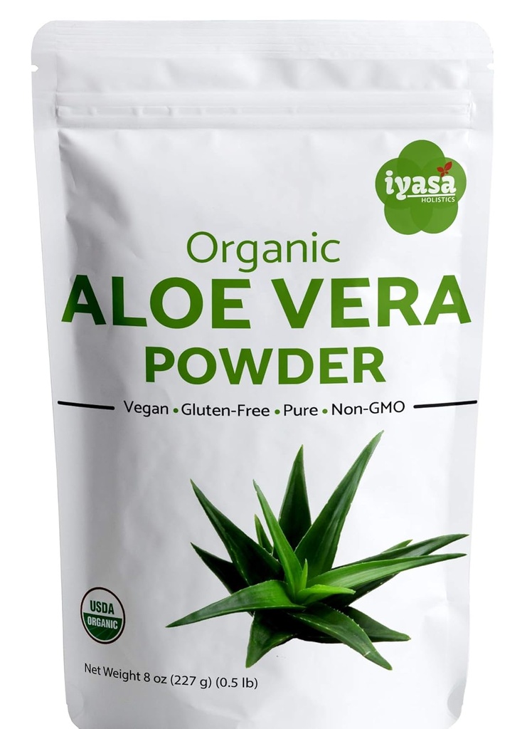 אבקת Aloe Vera אורגני, Aloe Barbadensis for Cooling Face and Hair Mask, Natural Moisturizer, One Resealbale Pack של 8 oz/223 גרם