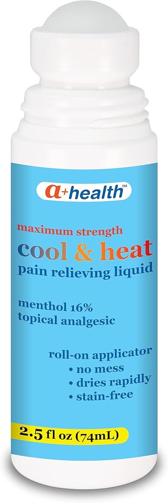 A+Health Cool & Heat Pain Relieving נוזל, Menthol 16%, כוח מקסימלי, רול על, מיוצר בארה"ב, 2.5 fl Ounces (CoolHeat)