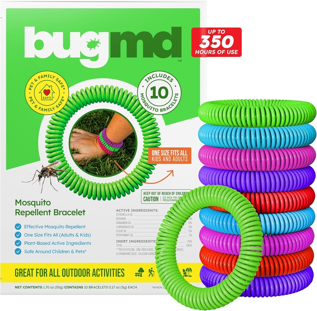 באגMD 10 Pack Mosquito Bracelets, DEET-Free Bands for Adults & Kids, Natural & Waterified Citronella Wristbands for Camping, Hiking, Beach, Travel & חיצונית Essentials