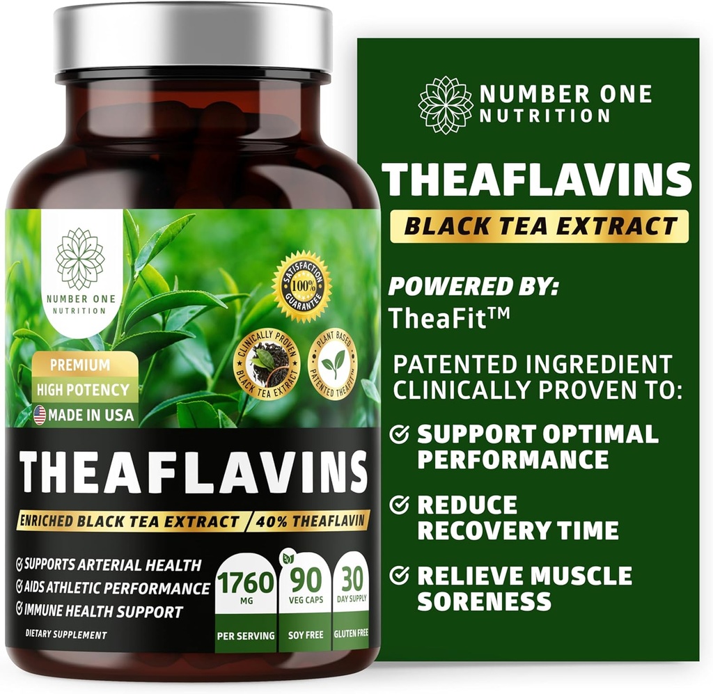 N1 תזונה Premium Theaflavins Black Tea Extract[עריכת קוד מקור | עריכה] מופעל על ידי TheaFitTM כדי לתמוך בביצועי פעילות גופנית ולהפחית את זמן ההתאוששות, 90 Veg Caps