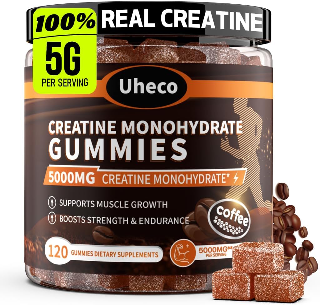 קפה פלאדר Creatine Monohydrate Gummies עבור גברים ונשים,Contains L-Taurine + ויטמין B12, Betaine, L-Citrulline לשיפור פעילות גופנית, כוח שרירים -120 הרוזן