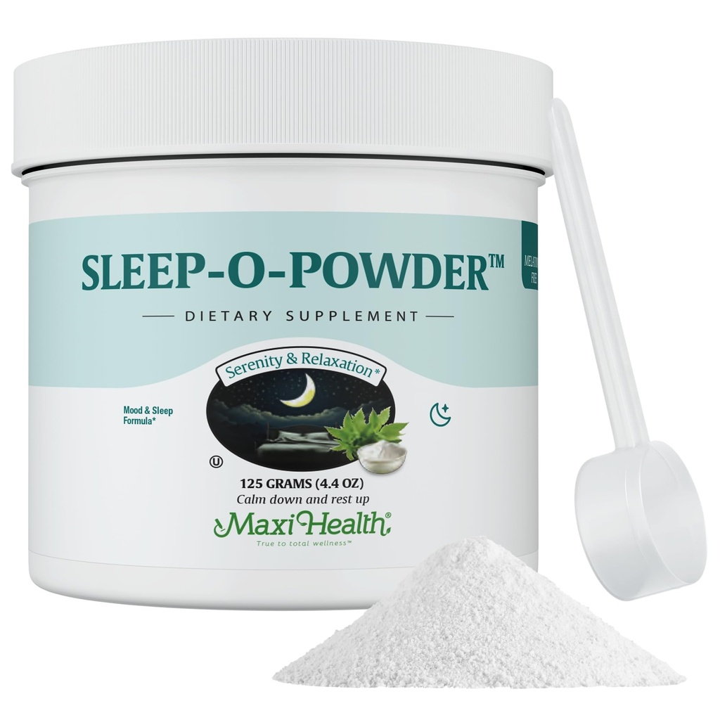 Maxi Health - אבקת שינה עם Magnesium, Inositol & L-Tryptophan - Zero Melatonin Non Habit Forming Sleep Aid - Easy Drink Mix, מרגיעה תוספת של משקאות שינה עבור Bedtime, 4.4 Oz Sleep-O-Powder