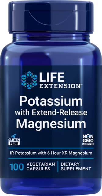 Life Extension 99mg Potassium עם Extend-Release Magnesium 250 מ"ג, 100 Veg Caps - Gluten-Free - non-GMO - תוספת צמחונית לגברים ונשים - פורמולה מינרלית כפולה