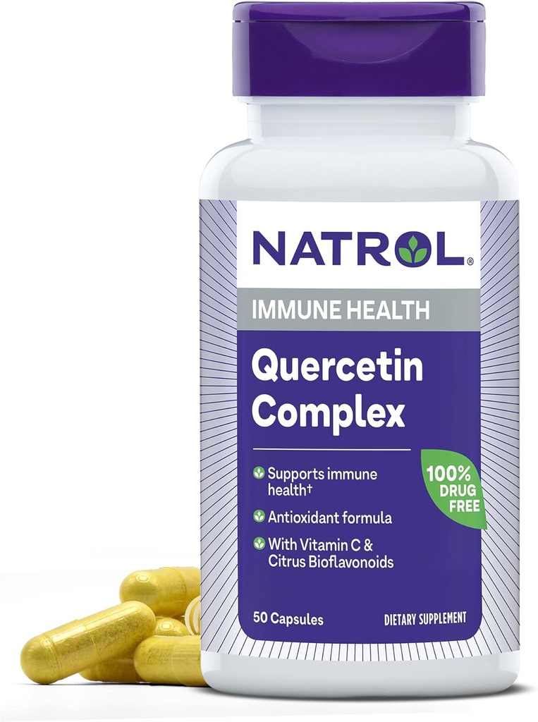 Natrol Quercetin Complex, תוספת תזונתית לבריאות החיסון, תוספי Quercetin עם ויטמין C ו- Citrus Bioflavonoids, 50 קפסולות, עד 25 יום אספקה