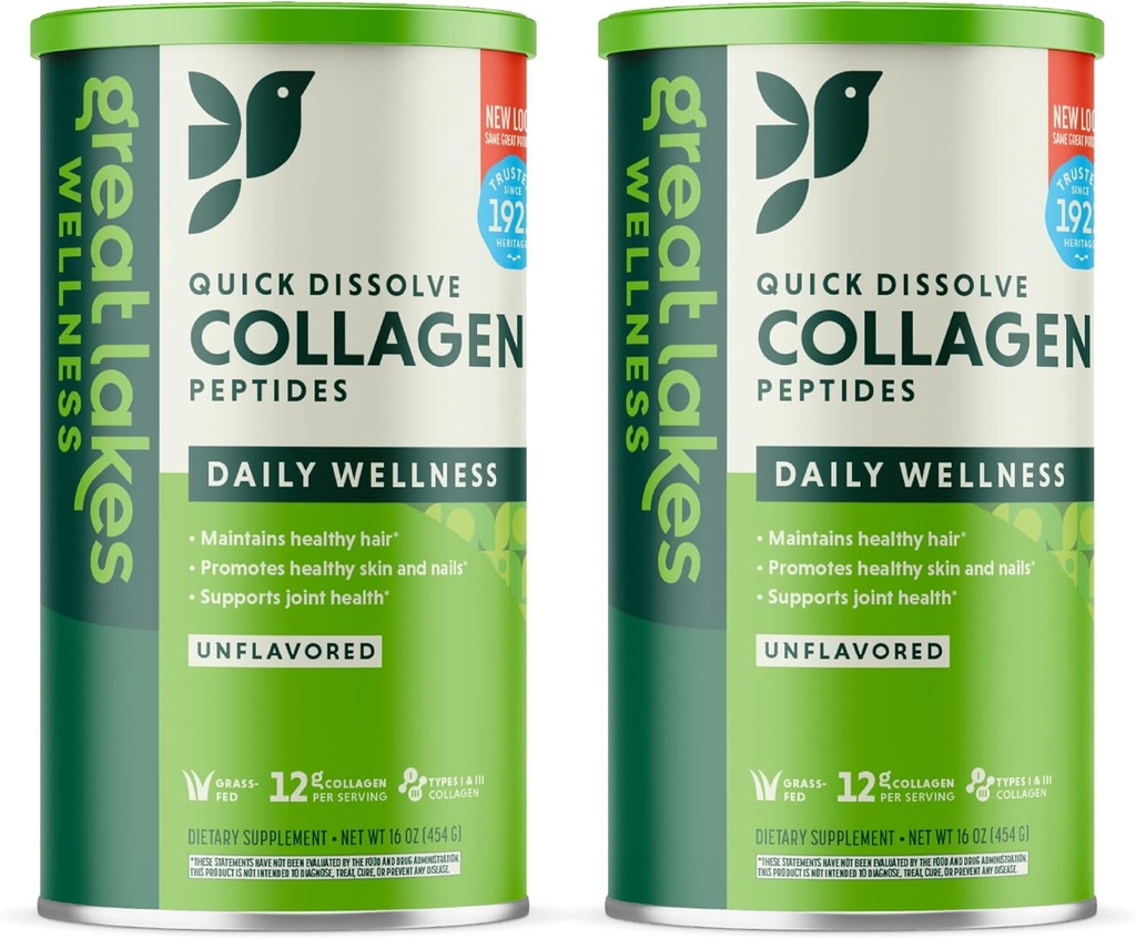 Great Lakes Wellness Collagen Peptides אבקת עבור עור, שיער, ציפורניים, מפרקים ו Digestion - Unflavored - Quick Dissolve hydrolyzed, non-GMO, Keto, כשר - 16 oz - 2 Pack - Packing May Vary Vary Vary Vary Vary Vary Vary VaryR.