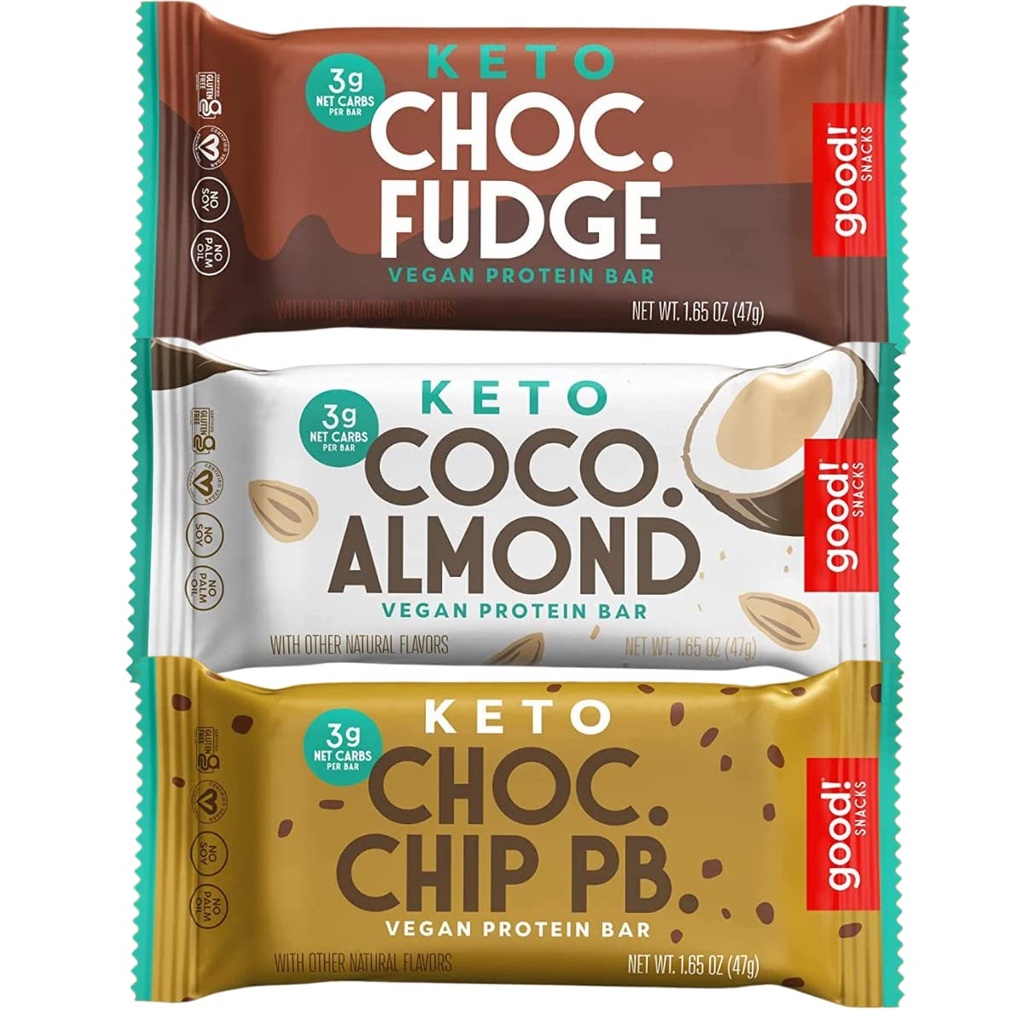טוב! חטיפים Keto Variety Pack חלבון Bar, טבעוני, Soy & Gluten חינם, נמוך סוכר החלפת, 10g חלבון גבוה, חטיף טבעי בריא, עבור ספורטאים & Active Lifestyles, 3g Net Carbs,12 Bars Bars