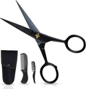 Ontaki Mustache Scisors for Men - 5-Inch, Black - German High-Carbon Steel Bevel-Edge for Precision - Beard Trimmingsors - כולל Grooming Kit with Mustache & Beard Combs & Beard Combs & ביצוע Pouching Pouch