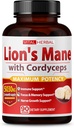VITAL HERBAL Lions Mane Mushroom עם Cordyceps קפסולות Equivalent ל 5030 מ"ג - תוספת מקסימלית L-theanine Ashwagandha המוח עבור Focus Memory Energy Mood תמיכה 90 ימים אספקה