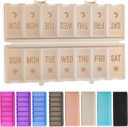 Foldable Pill מארגנת 2 פעמים ביום w/Etched Labels - Dual Protection & Portable Weekly AM Pill Box, 7 Day Medicine Container, Big Travel Pill Case for Week Supplement - Khaki