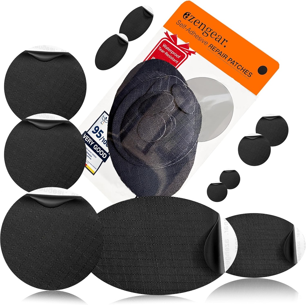 AZengear Fix Patches - Waterהוכחה, self-Adhesive, Tear-Cold-Heat-Resistant Polyester הבד לתקן Down Jacket, Puffer, Snowsuit, Shoe, Tent, PVC, תלבושות, Upholstery (Black)