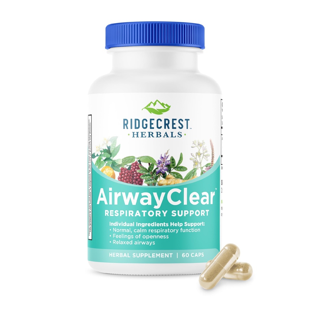 Ridgecrest Herbals AirwayClear, Lung Health ו- Breathing Support Supplements with Schisandra Fruit, Cassia Bark ו-Ging Root, Sinus, Mocus Support, Gluten Free (60 Vegan Caps, 30  משרת)