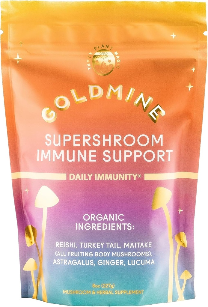 Goldmine Supershroom Functional Power Reishi Mushroom, Gluten Free Powerful Fitogen Brain Supplement - Immunity Supportאבק (227grams (8oz), Pouch)