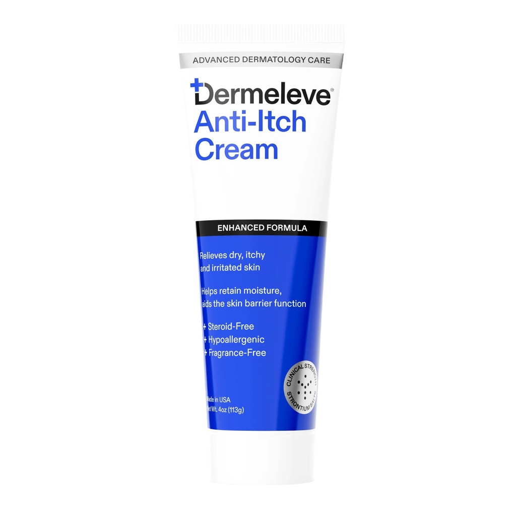 Dermeleve Steroid Free Anti-Itch Cream | תוספת כוח עבור Psoriasis, Seborrheic Dermatitis, Viral Rash, Bug Bites, Chronic Hives, Neuropathy (Nerve) | Full Body Itch Relief | 4 oz (1 Pack)