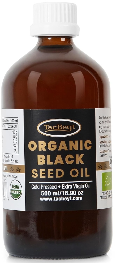 TacBeyt Black Seed שמן, נוזל אורגני קר Pressed, 2% Thymoquinone, 100% שמן טורקי שחור Seed, USDA מוסמך, Gluten חינם, non GMO, Cold-Pressed (מקורal 16.90 Fl Oz)