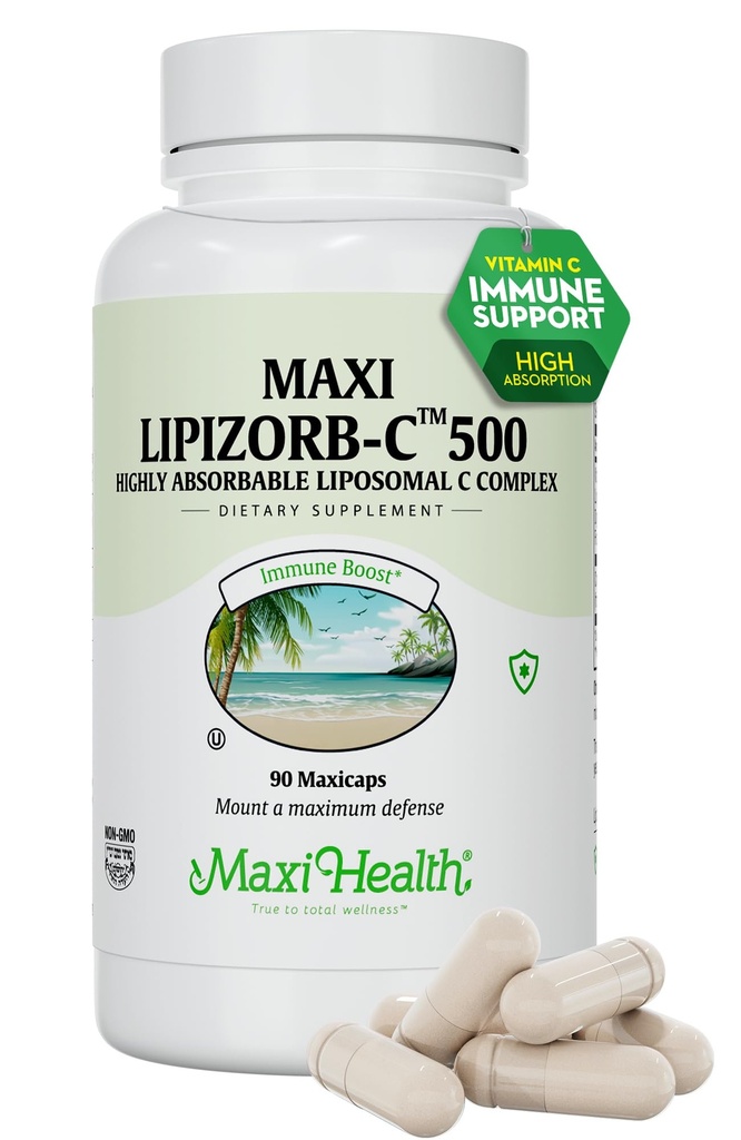 Maxi Health Liposomal ויטמין C 500 מ"ג קפסולות עם תערובת העיכול, Highly Absorbable High Dose ויטמיןC, Non GMO כשר וטרינרית Doctor-Formulated Immune תוסף ( Count)