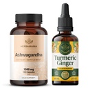 HerBAMAMA Ashwagandha ו Turmeric ג'ינג ' Kit - Bundle של 1500 מ"ג Ashwagandha Root כמוסות & Turmeric ג'ינג'ר Tincture 2 oz - טבעוני, non-GMO, סוכר ואלכוהול חינם - 2 Packedha Rootbendha Root כמוסות