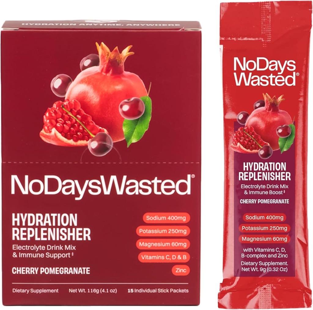 hydrotion Replenisher Electrolyte החלפת Stick Packets | Essential Rapidhydrtion & ויטמינים | Sodium, Potassium, Magnesium, ויטמין B, C, D, Zinc | Cherry Pomegranate | V2 Reformulateded