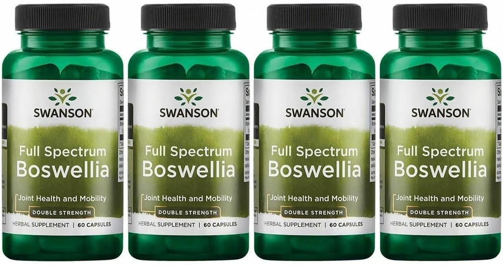 Swanson Double Strength Boswellia-Herbal תוספת קידום תמיכה משותפת-Ayurvedic Herb עבור Joint Flexibility & Mobility Support-Made W/Boswellia Serrata Resin-(60 קפסולות, 800 מ"ג כל) 4 Pack