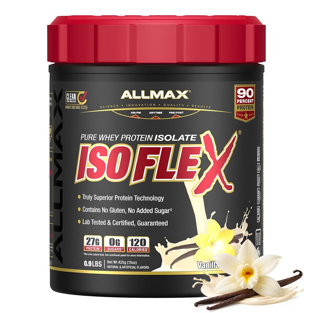 כל הMAX ISOFLEX Whey חלבון Isolate, וניל - 1 lb - 27 גרמים של חלבון Per Scoop - Zero Fat & Sugar - 99% Lactose חינם - גלוטן חינם & Soy חינם - Approx. 15 משרתים