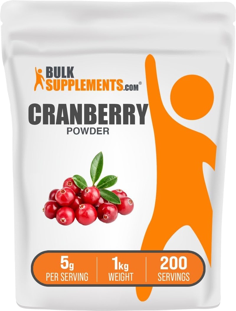 אבקת BulkSupplements.com Cranberry - תוספי Cranberry עבור נשים וגברים, Air Dried Cranberries - Un Sweetened & Gluten Free, 5g לשרת, 1kg (2.2 lbs) (Pack of 1)