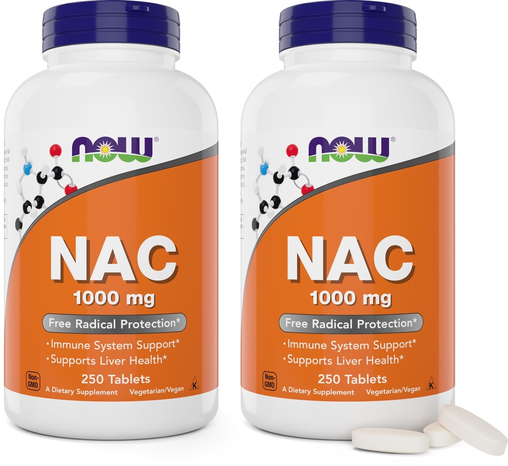 Now Foods NAC 1000 מ"ג, 250 טבליות (Pack of 2), N-Acetyl-Cysteine תוסף, 1000 מ"ג (1 גרם) עבור Tablet - Vegetarian, non-GMO