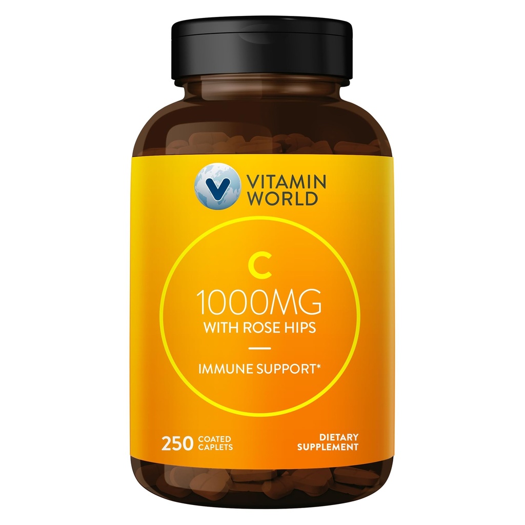 ויטמין World C-1000 מ"ג עם Bioflavonoids ו Wild Rose HIPS ויטמין C 250 coated Caplets