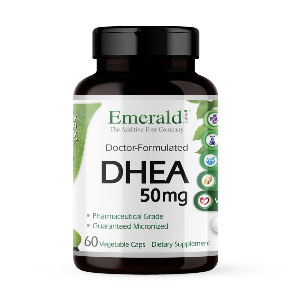 Emerald Labs DHEA 50mg - Adrenal Support Supplement to Help הורמונלי Balance - Gluten-Free - 60 קפסולות ירקות (60-Day Supply)