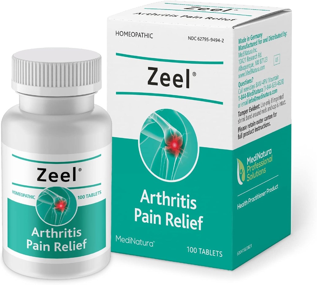 MediNatura Zeel Homeopathic Support Helps Relieve Pain & Stiffness Around Joints - Arnica + 14 Active Ingredients - 100 טבליות