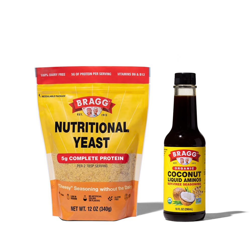Bragg Premium 12 Ounce Nutritional Yeast Seasoning Pouch - טבעוני, גלוט גבינה חינם פלאס וקוקוס Aminos, All Purpose Seasoning, 10 Oz, Single Single Single Seasoning Pouch