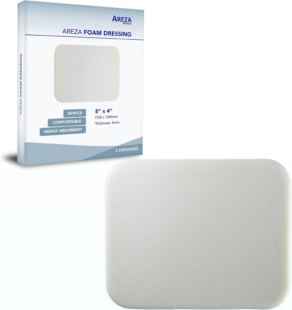 Areza Medical - Foam Wound Dressing - Polyurethane - Sterile - 5" x 4" (12.5 ס"מ x 10 ס"מ) - 5 PCS
