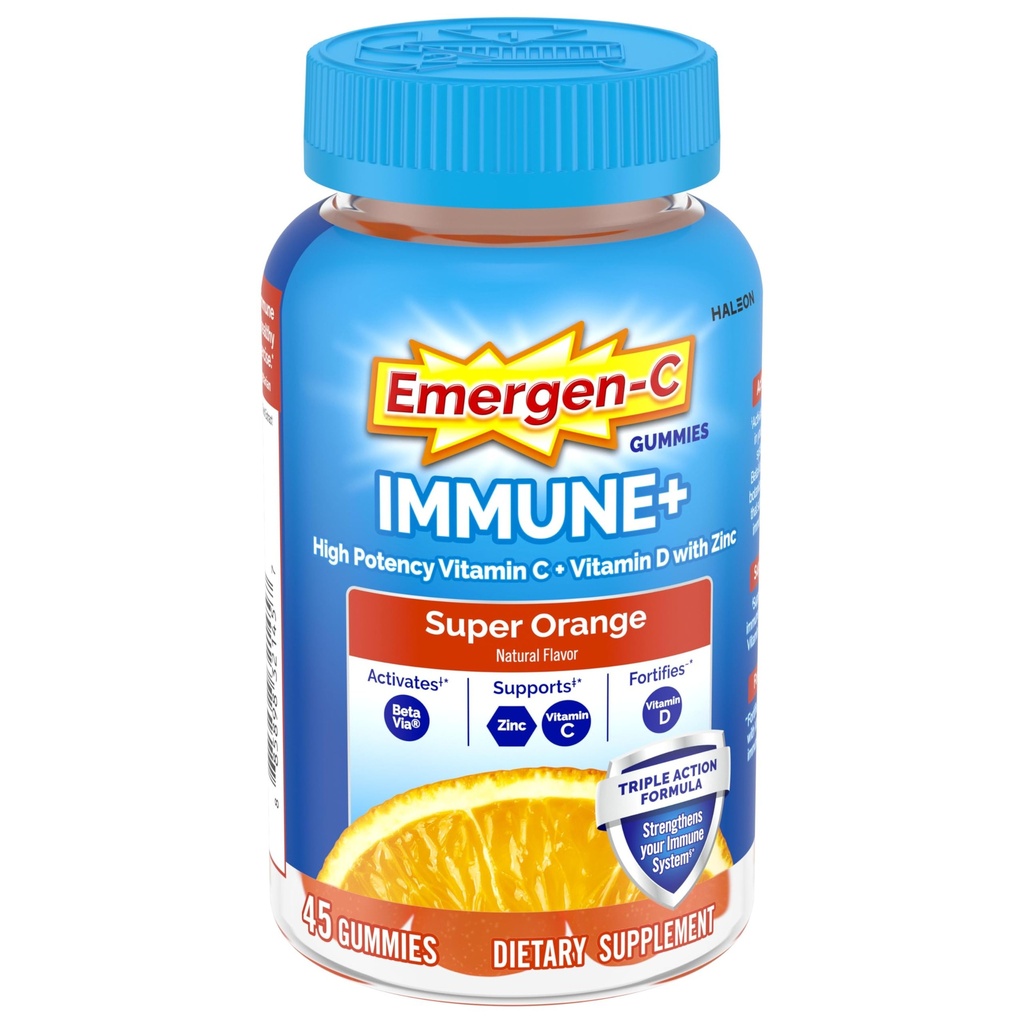 מתפתח-C Immune+ Triple Action Immune Support Gummies, BetaVia (R), 1000 מ"ג ויטמין C, ויטמין B, ויטמין D ואנטיoxidants, Super Orange - 45 Count Count Count