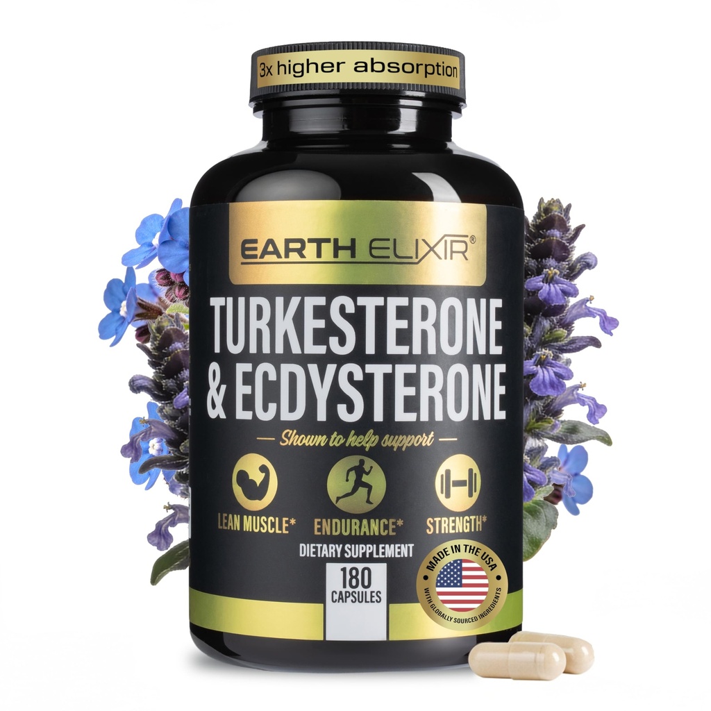 Turkesterone & Ecdysterone - תמיכה בטסטוסטרון טבעית, 2in-1 תוסף גבוה לפוטנטיות טורקסטרון לגברים ונשים עם 95% Beta Ecdysterone - כוח, אנרגיה ו Vitality - 180 קפסולות