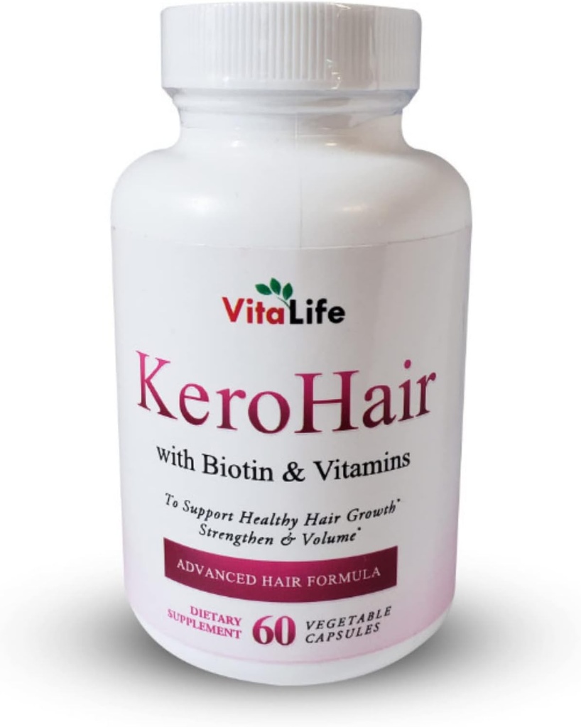 KeroHair תוסף שלם עם ויטמינים ו- Biotin I 60 קפסולות לצמיחה חזקה ובריאה שיער - מונע נשירת שיער | אישור* מועשר עם תוספת ביוטין ווויטמין B