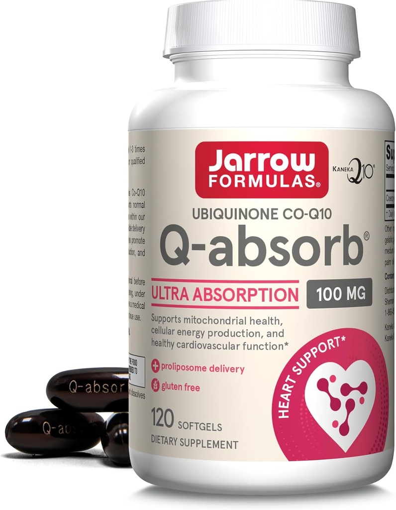 Jarrow Formulas Q-Absorb Ubiquinone Co-Q10 100 מ"ג, תוספת תזונתית, תמיכה אנטיקסידנטית לבריאות מיוצ'ונדרית, ייצור אנרגיה ובריאות קרדיווסקולרית, 120 Softgels, 120 יום אספקת מזון