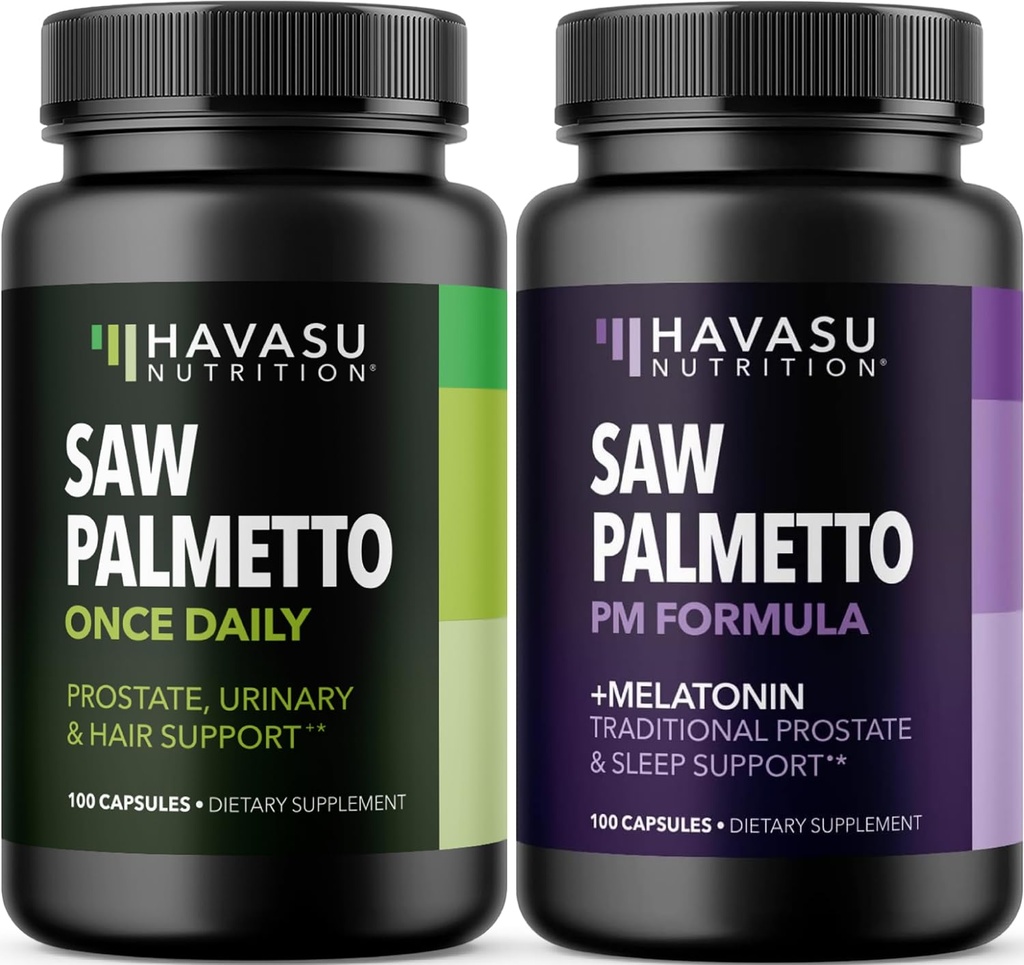 HAVASU NUTRITION Nighttime Saw Palmetto with Melatonin (60 משרתים) & Daytime Saw Palmetto קפסולות (100 משרתים)