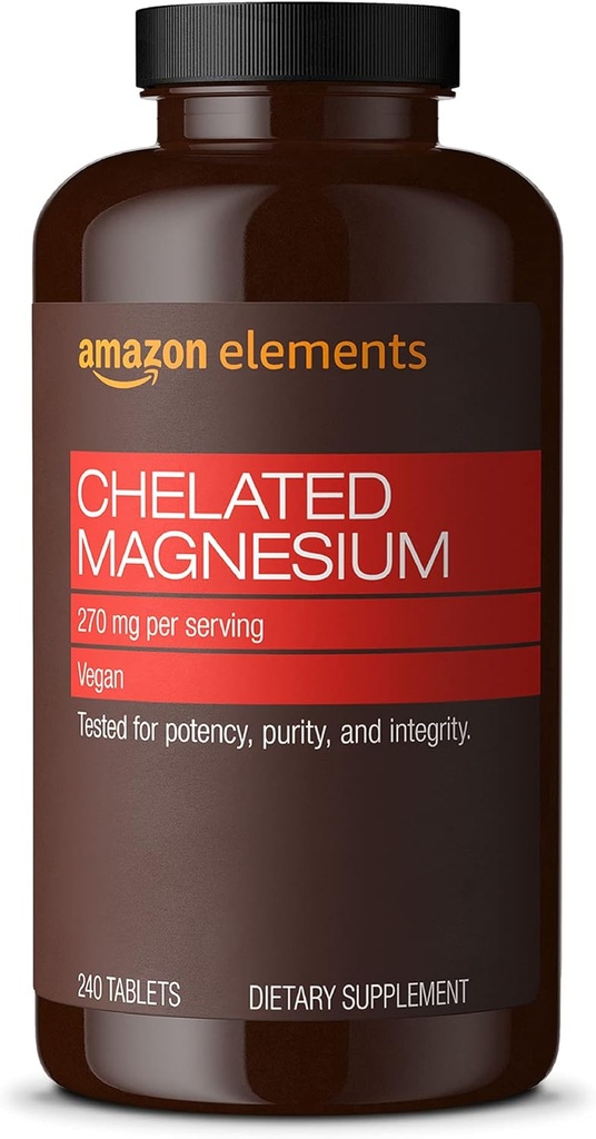 אלמנטים - Chelated Magnesium, 240 טבליות, 270 מ"ג לשרת, כמו Magnesium Glycinate Chelate, טבעוני