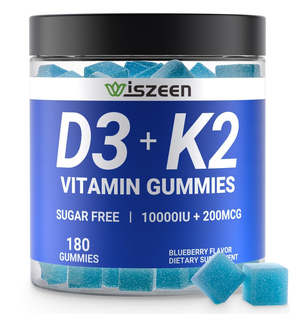 ויטמין D3 K2 חניכיים, ויטמין D3 10000iu & ויטמין K2(MK7) 200mcg עם Calcium, Magnesium, ויטמין B12 לשיניים שרירי העצם Immune, טבעוני טבעוני