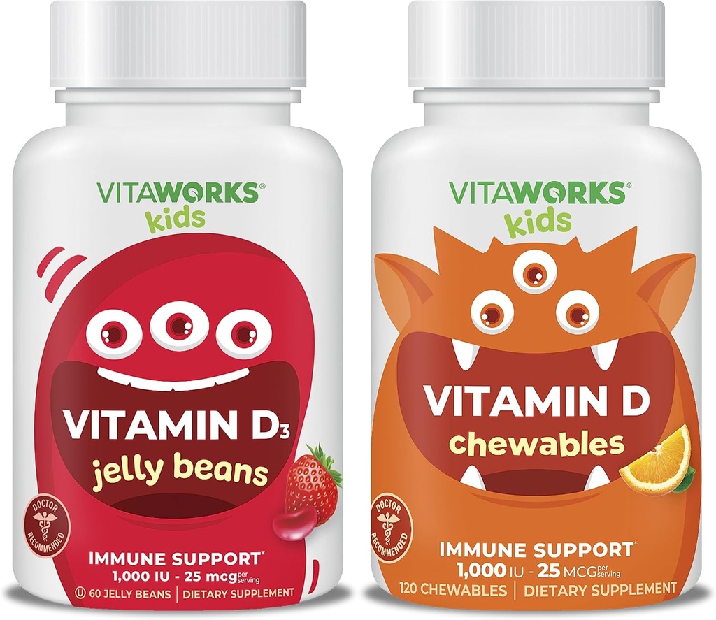 ילדים ויטמין D3 1000 IU Jelly Beans + ויטמין D3 1000 IU Chewables Bundle