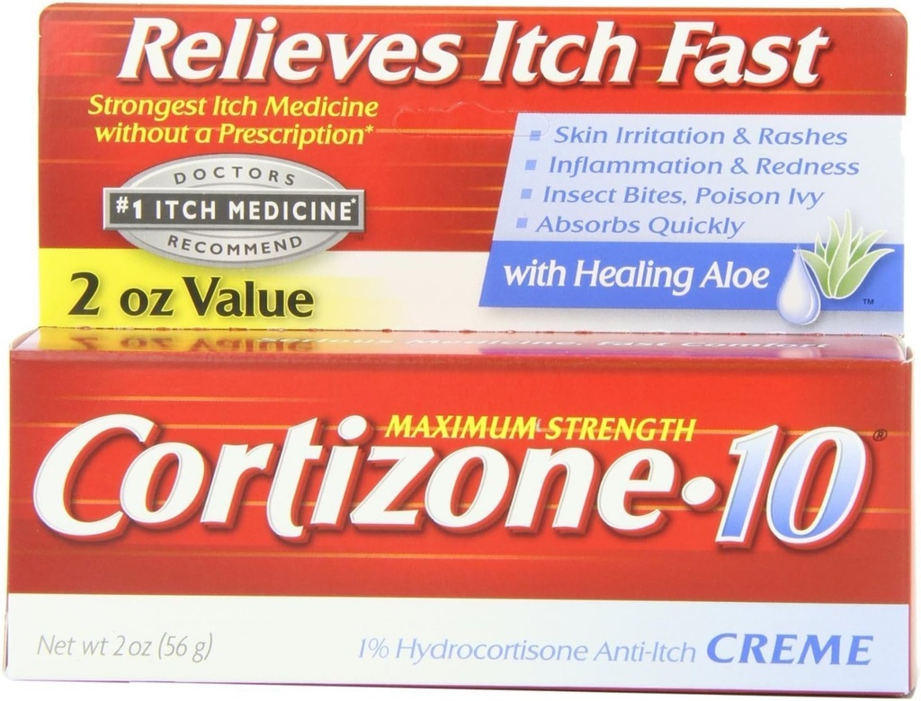 Cortizone-10 Anti-Itch Creme עם ריפוי Aloe מקסימום כוח, 2 oz