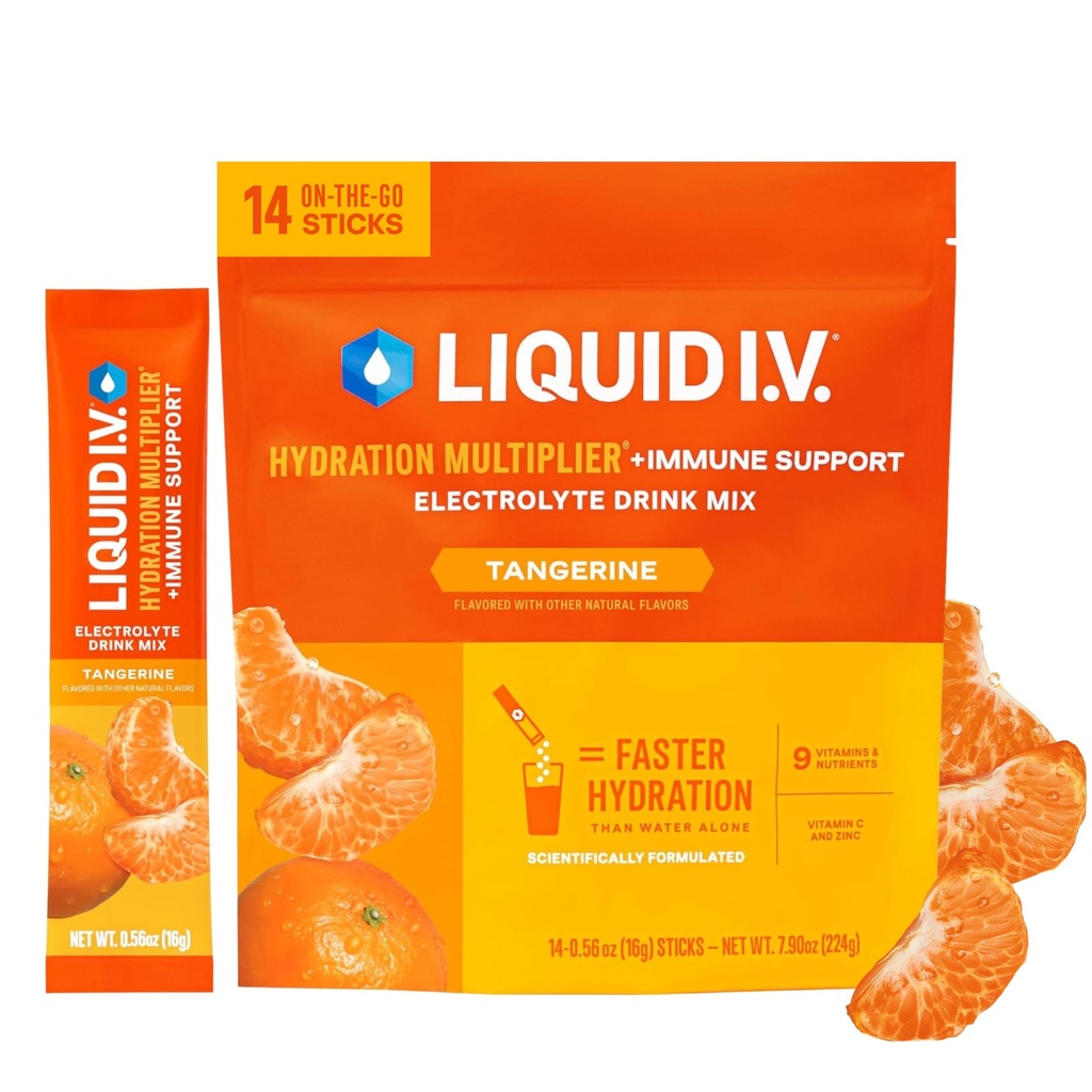 נוזל I.V. hydrotion Multiplier + Immune Support - Tangerine | אבקת דלק אלקטרוליט לערבב | 1 Pack (14 משרתים)