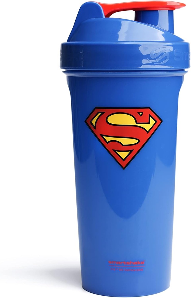 Smartshake Lite Justice League סופרמן חלבון שיקר בקבוק 800 מ"ל - BPA חינם Leakהוכחה התעמלות חלבון Shakes בקבוק עבור אבקת חלבון DC Comics Blue Water בקבוקי סופרמן