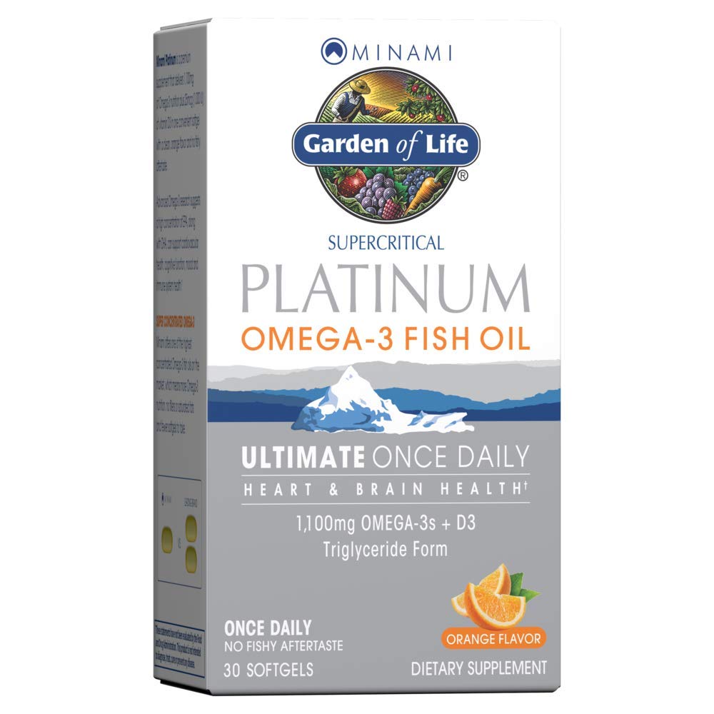גן החיים Minami Super Critical Platinum אומגה 3 שמן דגים - כתום, 30 Softgels, Ultimate Once Daily Fish שמן אומגה 3 לבריאות הלב והמוח, 1100mg אומגה 3 + 1,000 IU ויטמין D3