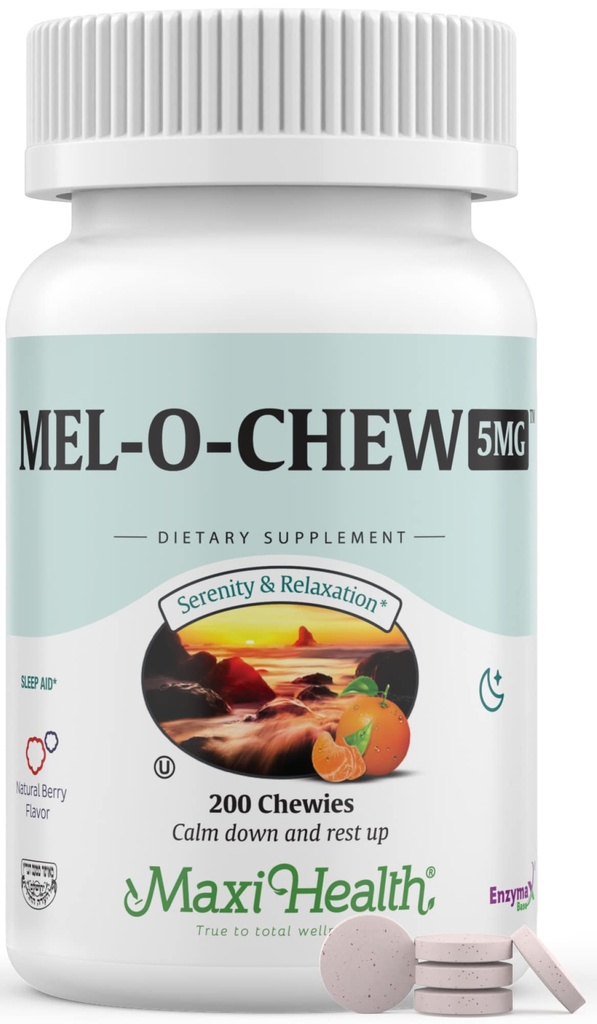 Maxi Health Melatonin 5mg תוספת-Strength Fast Acting Melatonin - עודד שינה טבעית עם מלטונין - Non-Habit Forming Sleep Support כשר (200 יחידות)