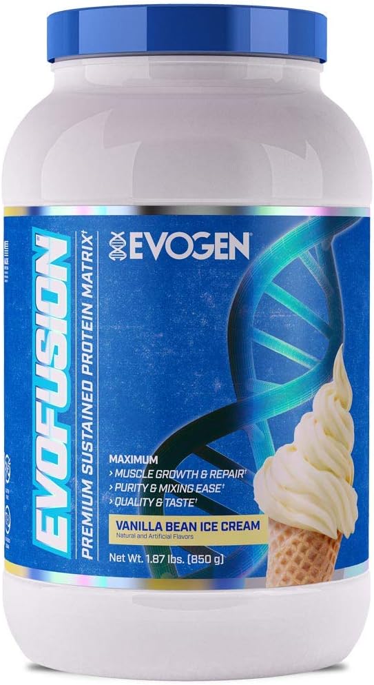 Evogen Evofusion - אבקת חלבון סוטנטית | תמיכה בצמיחה ובתיקון שרירים | Whey Protein, Micellar Casein, MCT שמן | Vanilla Bean Ice Cream